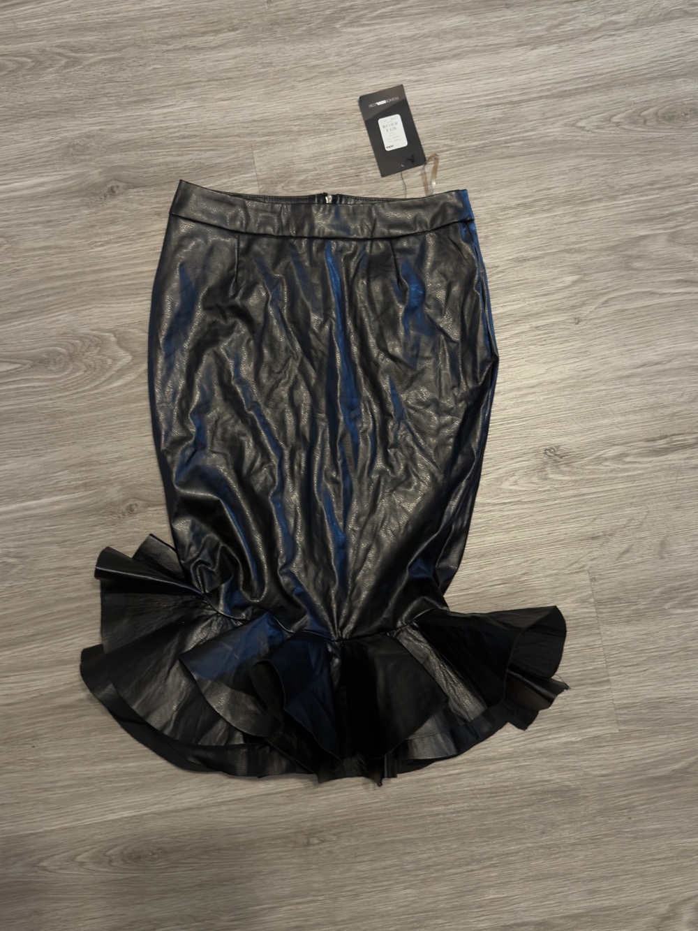 Black Faux Leather Ruffle-Hem Skirt